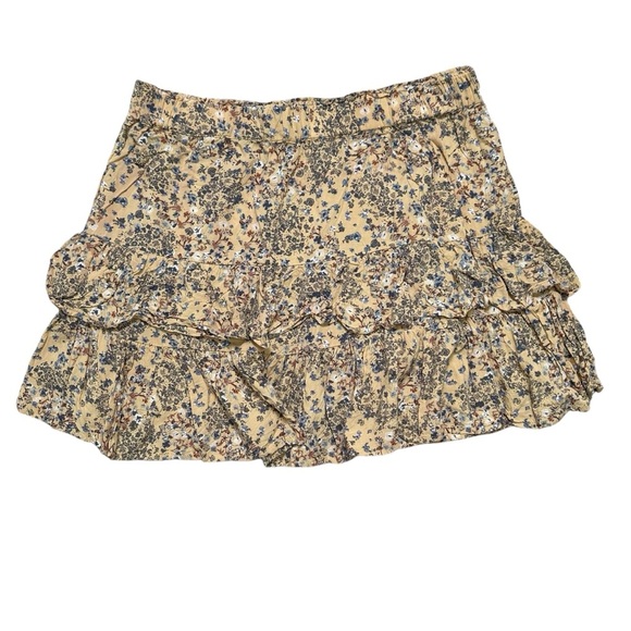 Maurices Women’s L Pale Yellow Floral Tiered Ruffle Mini Skirt - Picture 2 of 4